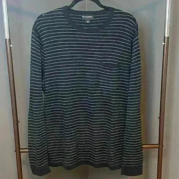 Banana Republic Men's Striped Long Sleeve Crew Neck Thin Sweater Classic - Picture 1 of 7